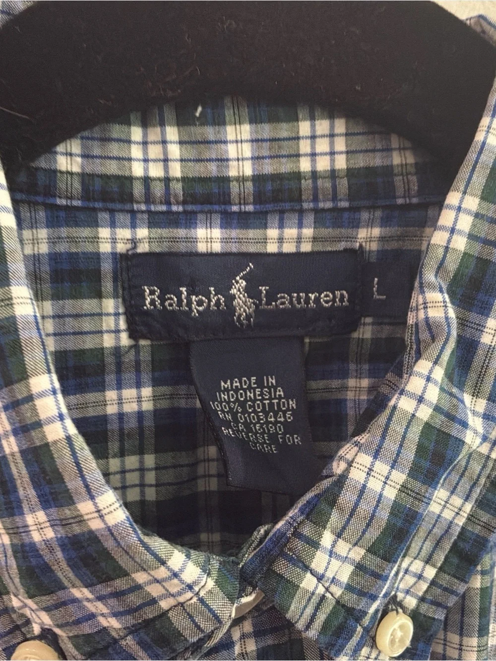 Ralph Lauren Navy and White Plaid Short-Sleeve Button-Down Shirt
